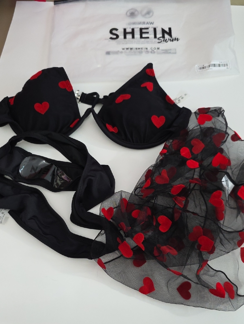 SHEIN Black Bikini With RED Hearts